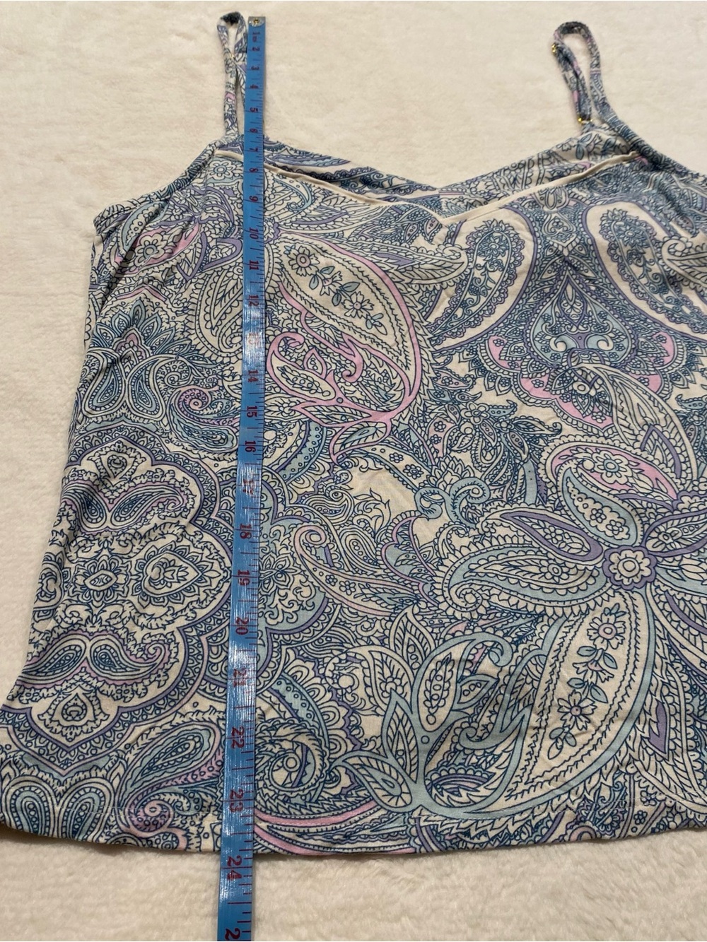 (M) Soma Cool Nights Printed Piped Pajama Cami Shorts Set Paisley Cream Blue - Picture 5 of 16